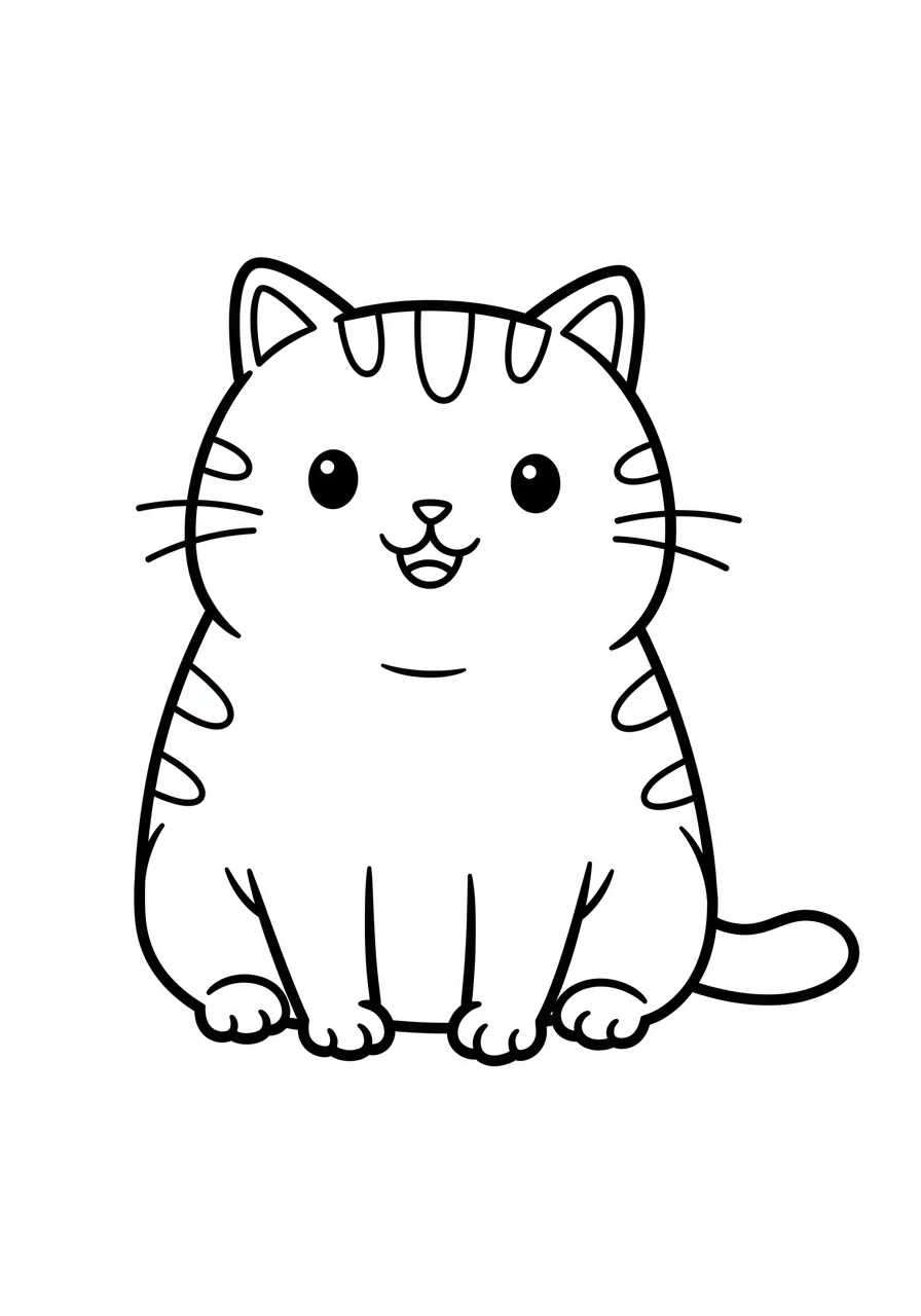 Cute cat coloring page for kids - free printable black and white outline