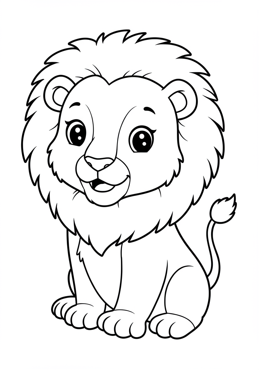 Free lion coloring page - printable black and white outline for kids