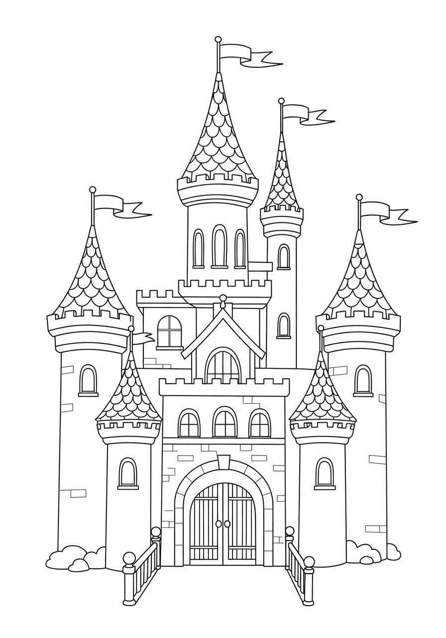 Free fairy tale castle coloring page for kids - printable castle coloring sheet