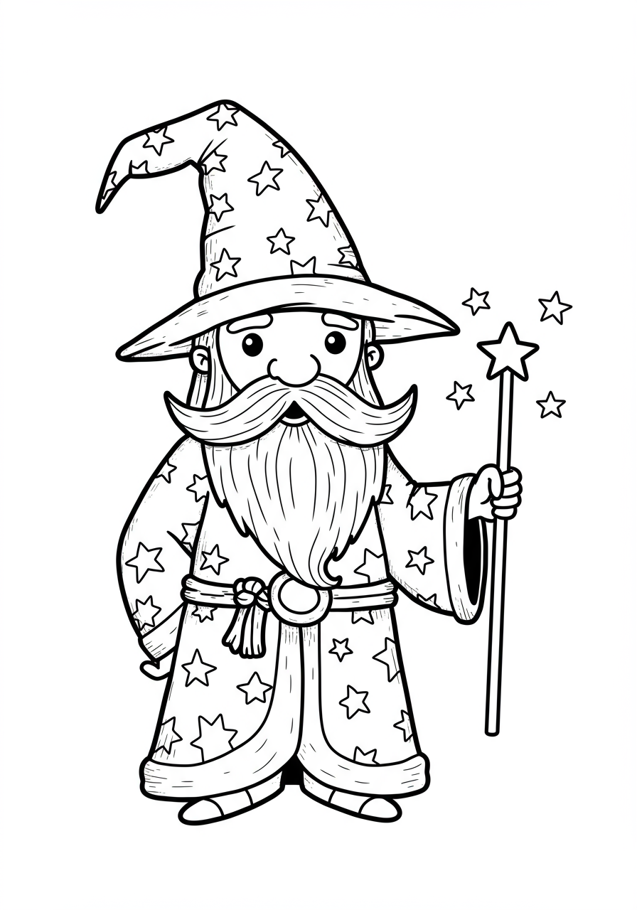 Free wizard coloring page for kids - printable fairy tale coloring sheet