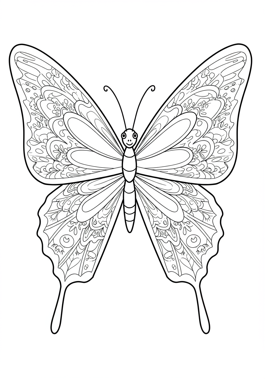 Free butterfly coloring page for kids - printable nature flower coloring sheet