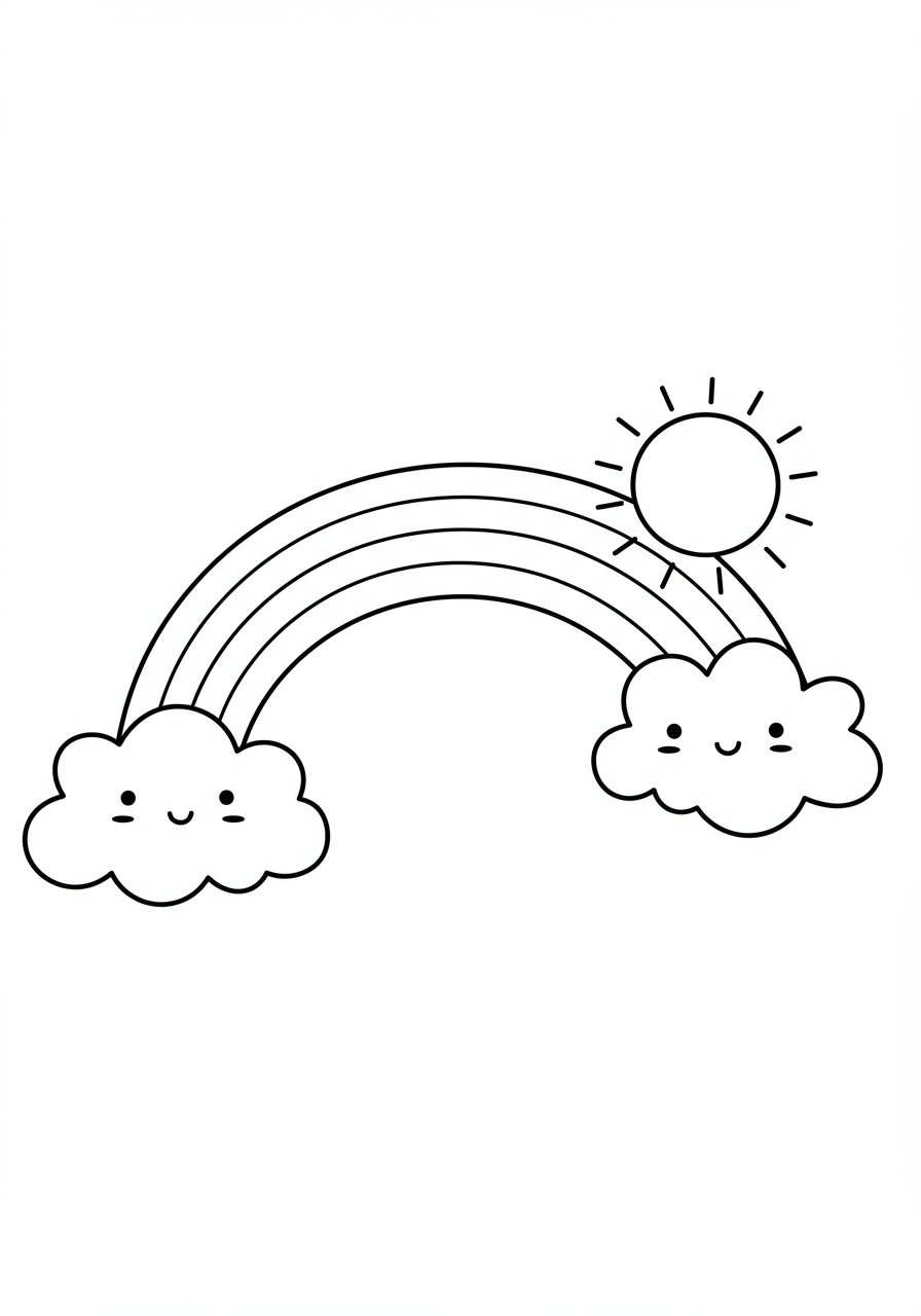 Free rainbow coloring page for kids - printable nature coloring sheet