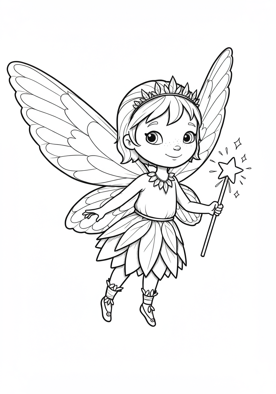 Free fairy coloring page for kids - printable princess fairy tale drawing