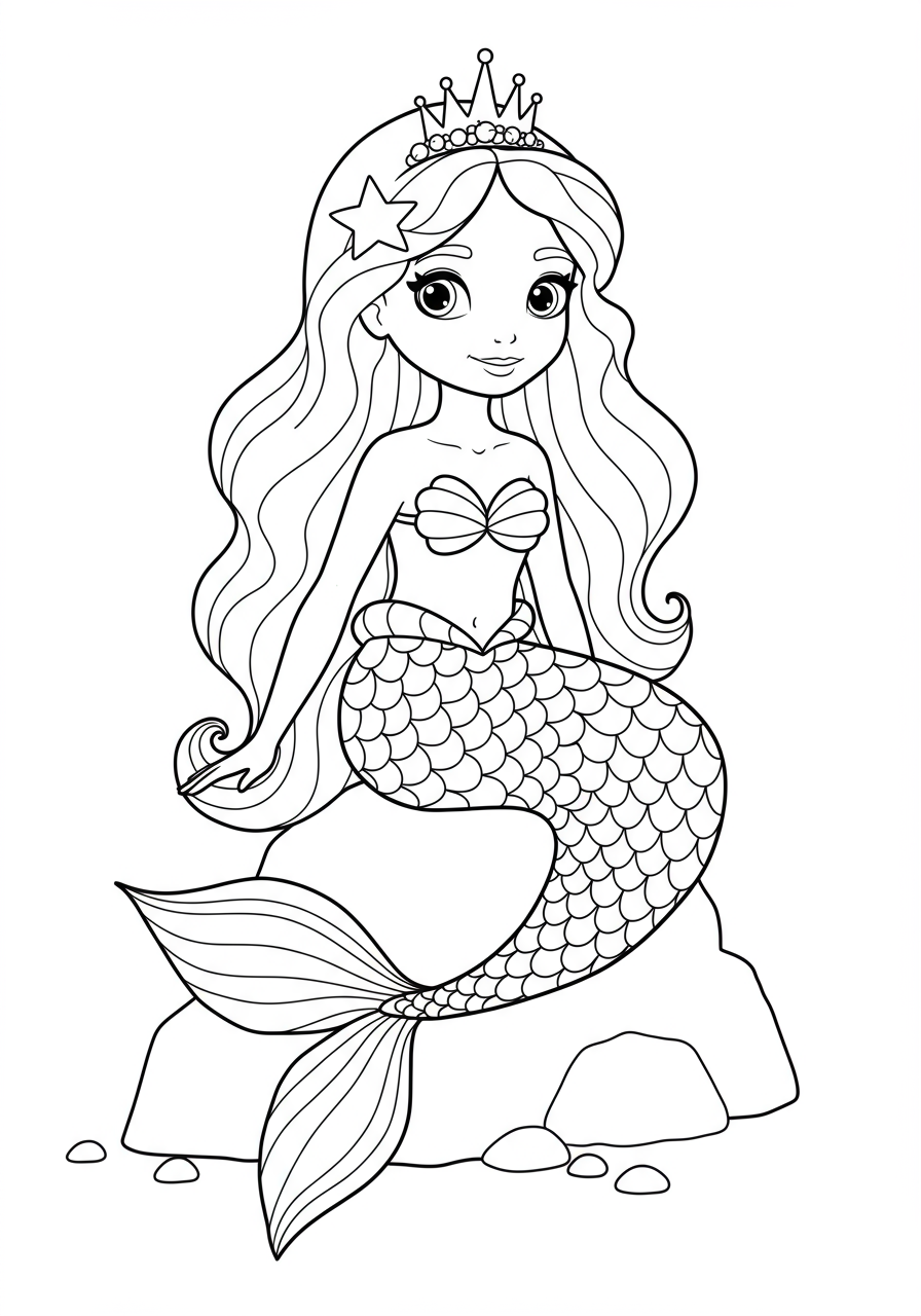 Free mermaid princess coloring page for kids - printable princess coloring sheet