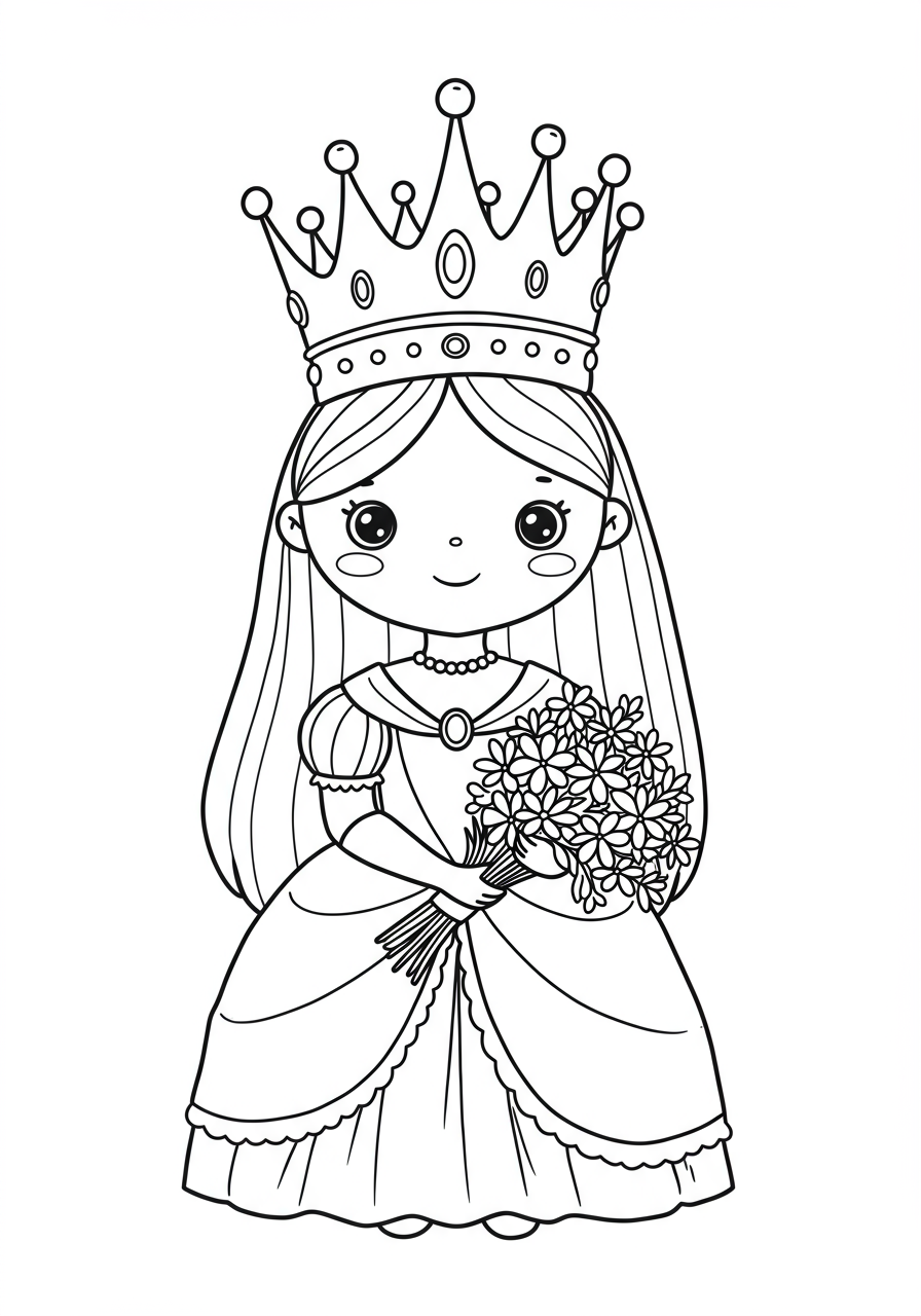 Free princess on throne coloring page for kids - printable princess drawing