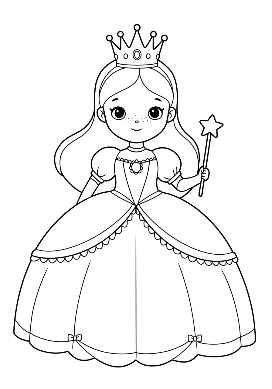 Free princess in ball gown coloring page for kids - printable princess coloring sheet